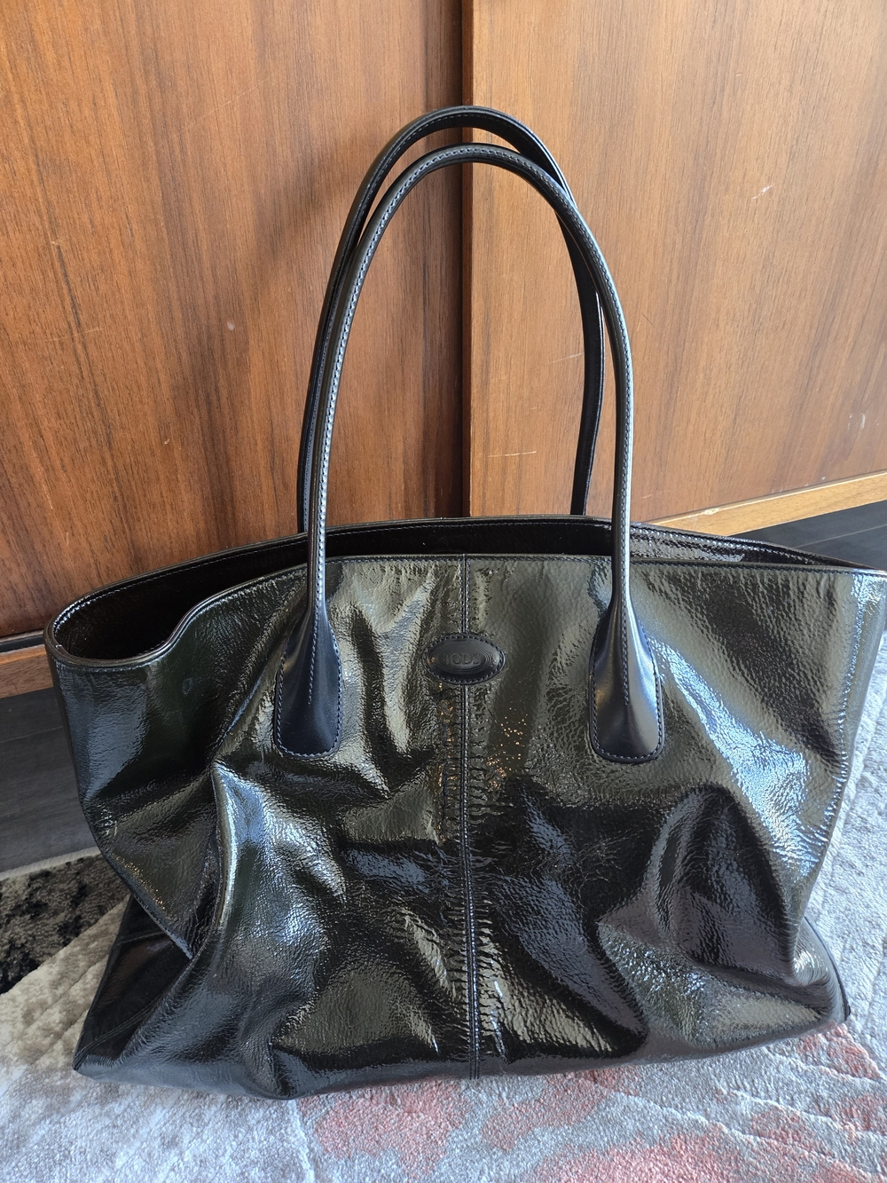 Tod's Black Patent Tote Bag